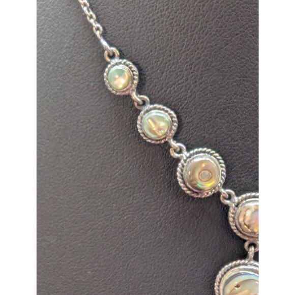 Vintage 925 Sterling Silver Abalone 'Y' Drop Chain Necklace - Picture 7 of 10